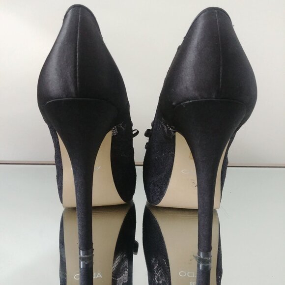 Black Satin Aldo High Heels Lace Bow Size 38 - Picture 5 of 8